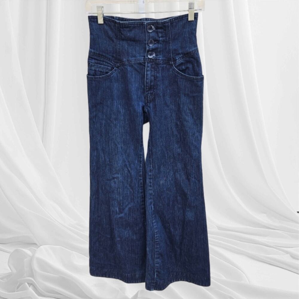 VTG Old Navy Women's Jeans Wide Leg Flare Extra High Waisted Accent Seam size 4